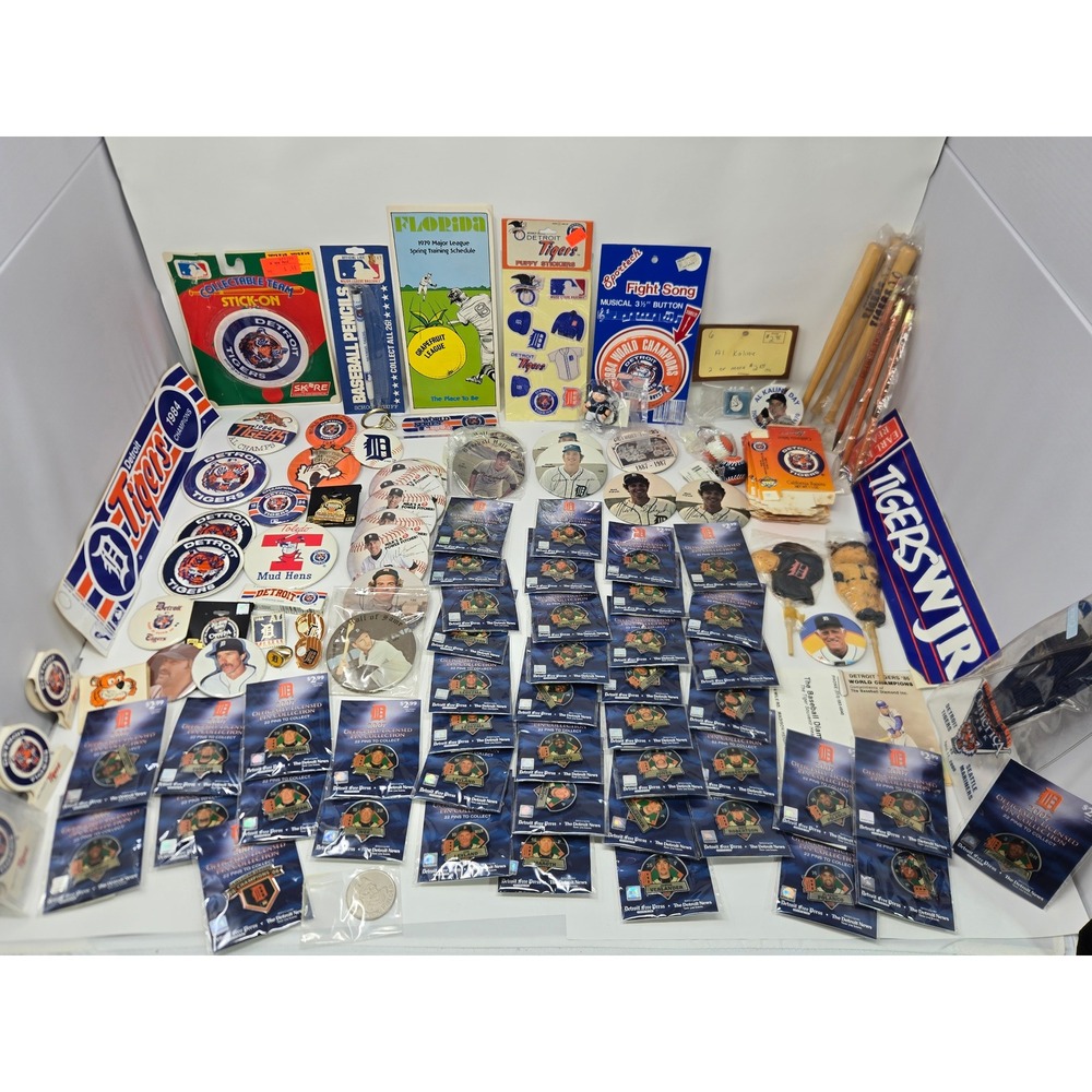 Detroit Tigers Vintage Memorabilia Lot 1984 World Series Pins Buttons Stickers